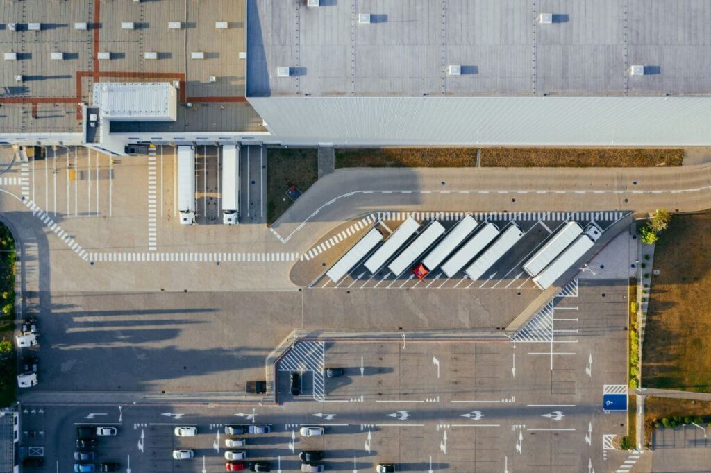Aerial view of industrial warehouse property